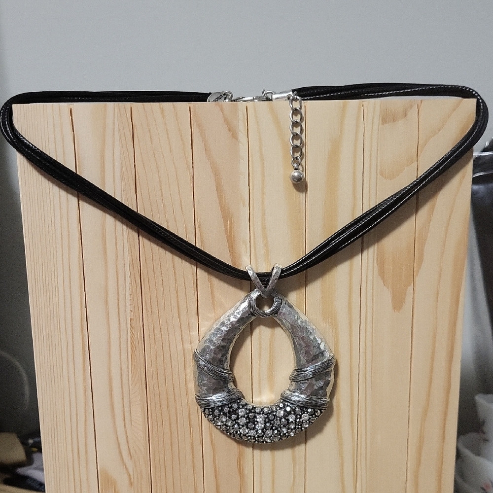 Chico's Silver Necklace Teardrop Pendant Chunky Statement Piece